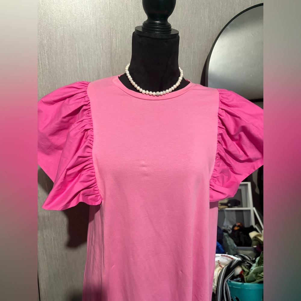 Pink Ruffle Sleeve Dress - Picture 2 of 3